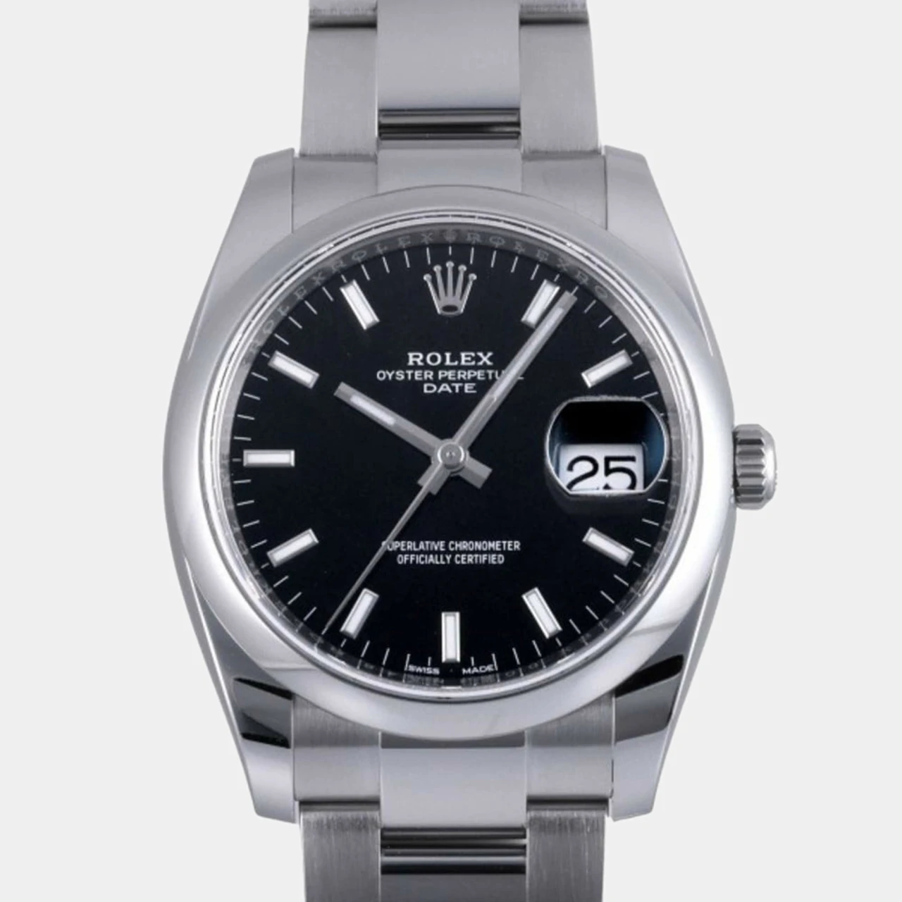 Rolex Black Stainless Steel Oyster Perpetual Date 115200 Automatic Men ...